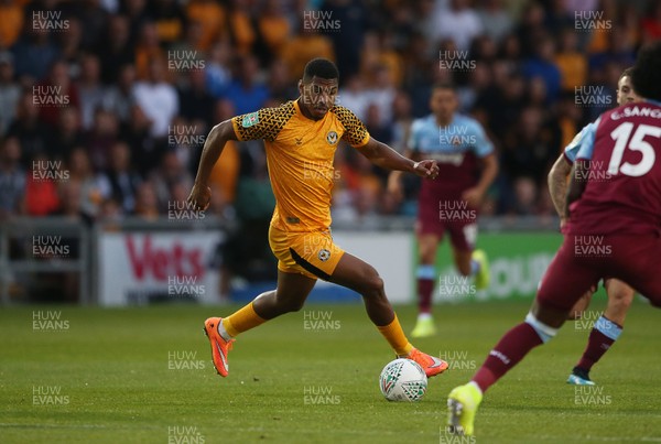 270819 - Newport County v West Ham United - Carabao Cup - Tristan Abrahams of Newport County tries to find a gap