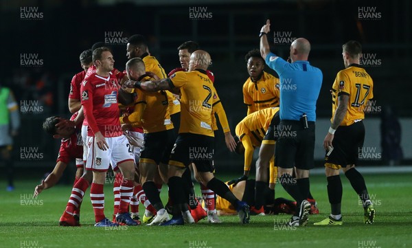 111218 - Newport County v Wrexham AFC - FA Cup Second Round Replay - Tensions boil over between the teams after Luke Young's red card