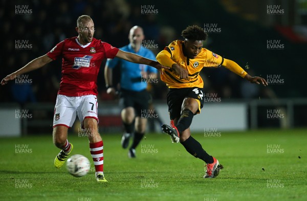111218 - Newport County v Wrexham, FA Cup Round 2 Replay - Antoine Semenyo of Newport County fires a shot at goal