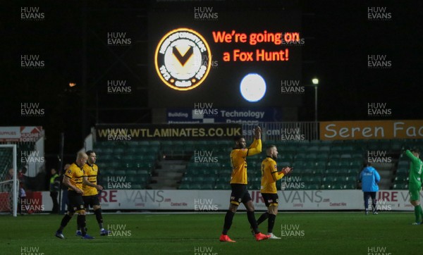 111218 - Newport County v Wrexham, FA Cup Round 2 Replay - The scoreboard at Newport County highlights the next opponents for the club in the FA Cup, Leicester City, after beating Wrexham, as the team leave the pitch