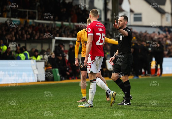 200124 - Newport County v Wrexham, EFL Sky Bet Championship - William Boyle of Wrexham leaves the pitch after being shown a red card