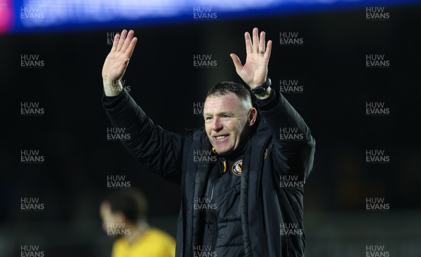 200124 - Newport County v Wrexham, EFL Sky Bet Championship - Newport County manager Graham Coughlan celebrates at the end of the match