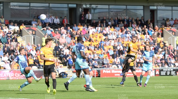 090917 - Newport County v Wycombe Wanderers - SkyBet League 2 - Mickey Demetriou of Newport County tries a shot at goal