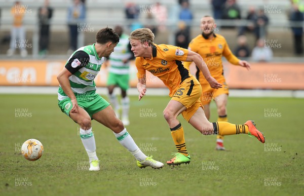 140417 - Newport County v Yeovil Town, Sky Bet League 2 - Alex Samuel of Newport County takes on Liam Shephard of Yeovil