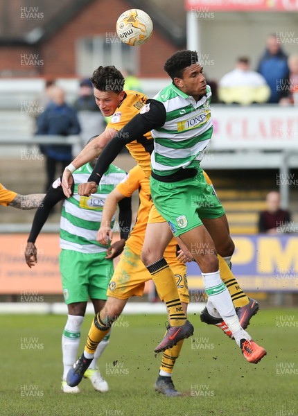 140417 - Newport County v Yeovil Town, Sky Bet League 2 - Tom Owen-Evans of Newport County and Omar Sowunmi of Yeovil compete for the ball