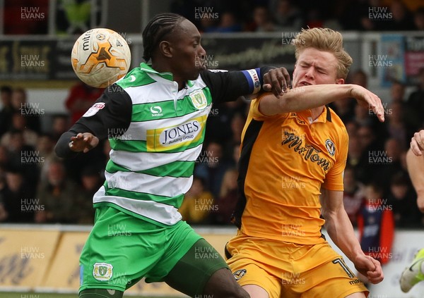 140417 - Newport County v Yeovil Town, Sky Bet League 2 - Alex Samuel of Newport County and Nathan Smith of Yeovil compete for the ball