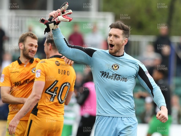 140417 - Newport County v Yeovil Town, Sky Bet League 2 - Newport County goalkeeper Joe Day celebrates at the end of the match