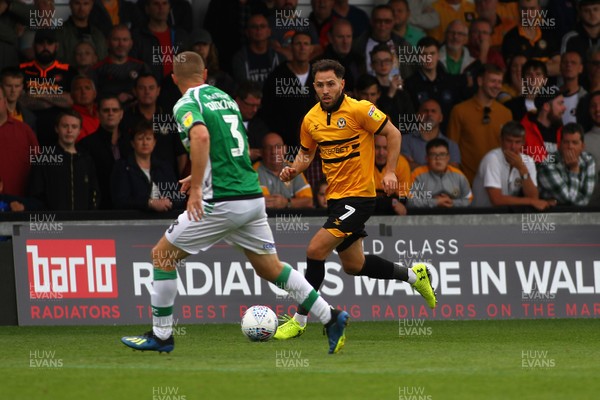 150918 Newport County v Yeovil Town - Sky Bet League 2 -  Robbie Willmott of Newport County takes on Carl Dickinson of Yeovil Town