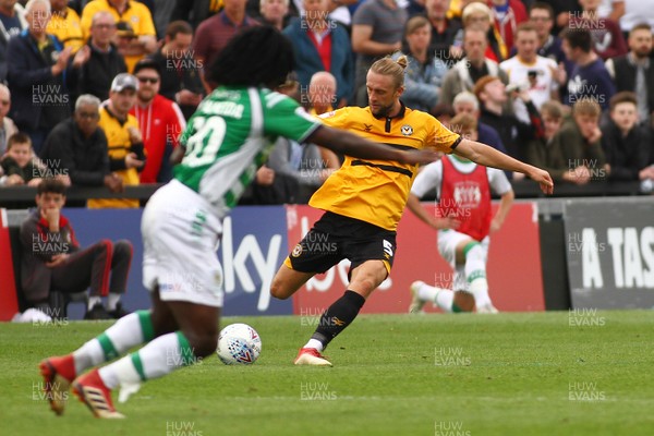 150918 Newport County v Yeovil Town - Sky Bet League 2 -  Fraser Franks of Newport County spreads the ball wide