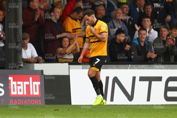 150918 Newport County v Yeovil Town - Sky Bet League 2 -  Robbie Willmott of Newport County leaves the field dejected after his red card