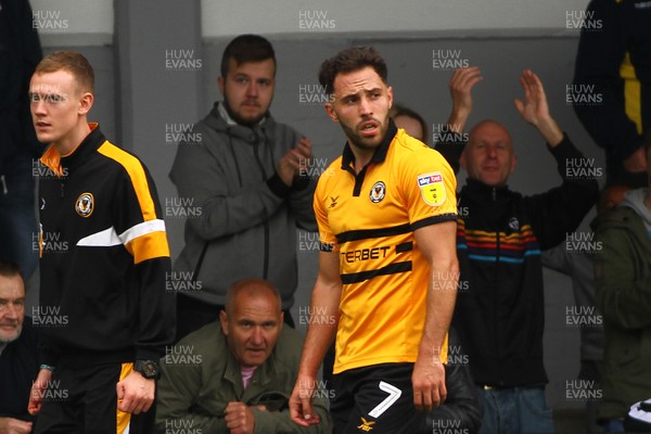 150918 Newport County v Yeovil Town - Sky Bet League 2 -  Robbie Willmott of Newport County leaves the field dejected after his red card