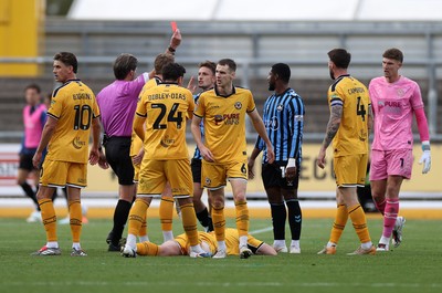 171026 - Newport County v York City, SkyBet League Two - Jovan Malcolm of York City is given a red card by referee Neil Hair