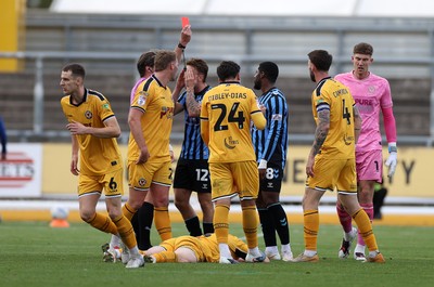 171026 - Newport County v York City, SkyBet League Two - Jovan Malcolm of York City is given a red card by referee Neil Hair