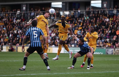 171026 - Newport County v York City, SkyBet League Two - Harrison Biggins of Newport County header bounces off the cross bar