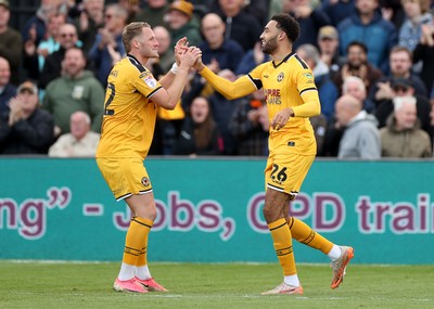 171026 - Newport County v York City, SkyBet League Two - Kion Etete of Newport County celebrates scoring a goal with team mate Cameron Norman