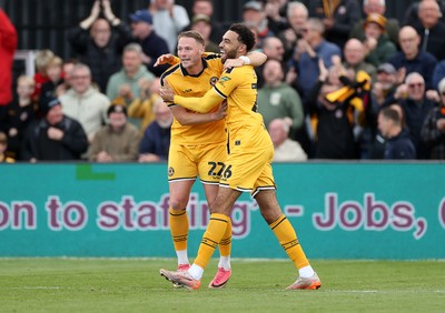 171026 - Newport County v York City, SkyBet League Two - Kion Etete of Newport County celebrates scoring a goal with team mate Cameron Norman