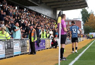 171026 - Newport County v York City, SkyBet League Two - Harry Boyes of York City confronts a Newport County home fan