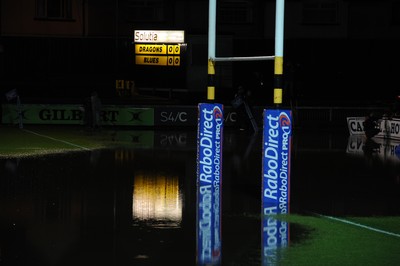 04.11.11 - Newport-Gwent Dragons v Cardiff Blues - RaboDirect PRO12 - A general view of the water logged pitch at Rodney Parade. 