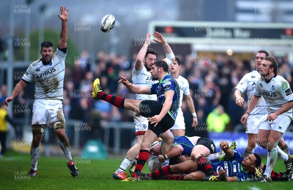 271215 - Newport Gwent Dragons v Cardiff Blues - Guinness PRO12 -Charlie Davies of Newport Gwent Dragons kicks ahead