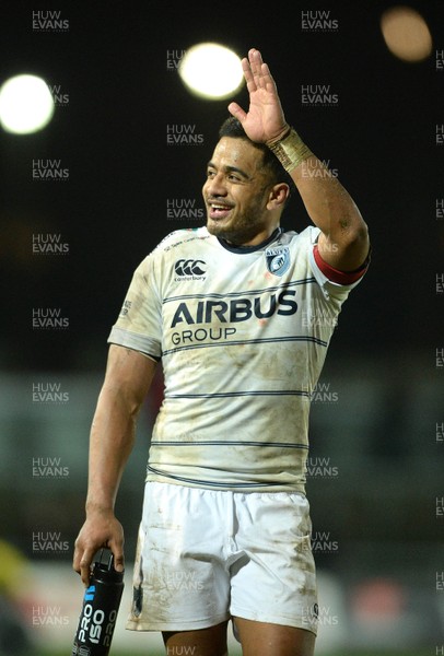 271215 - Newport Gwent Dragons v Cardiff Blues - Guinness PRO12 -Rey Lee-Lo of Cardiff Blues celebrates at the end of the game