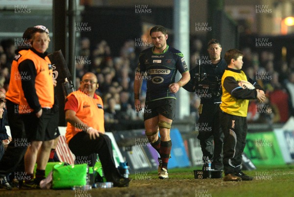 271215 - Newport Gwent Dragons v Cardiff Blues - Guinness PRO12 -Lewis Evans of Newport Gwent Dragons leaves the field after being shown a yellow card