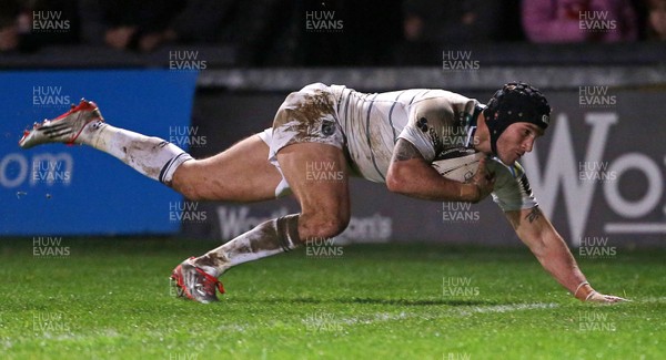 271215 - Newport Gwent Dragons v Cardiff Blues - Guinness PRO12 - Tom James of Cardiff Blues scores a try