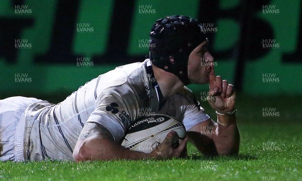 271215 - Newport Gwent Dragons v Cardiff Blues - Guinness PRO12 - Tom James of Cardiff Blues scores a try