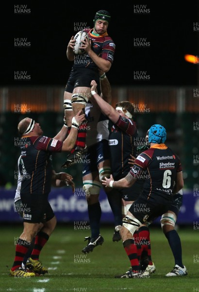 110216 - Newport Gwent Dragons v Connacht - Guinness PRO12 - Nic Cudd of Newport Gwent Dragons wins the line out