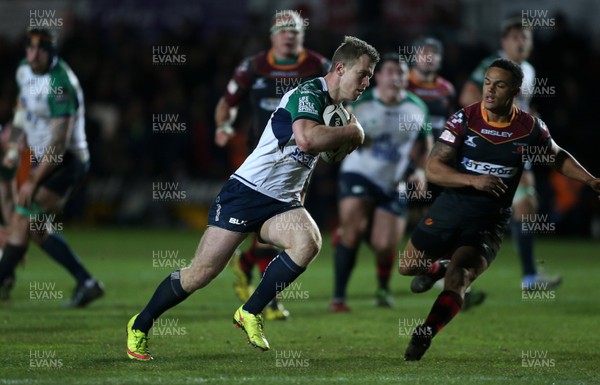 110216 - Newport Gwent Dragons v Connacht - Guinness PRO12 - Matt Healy of Connacht runs in to score a try