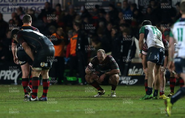 110216 - Newport Gwent Dragons v Connacht - Guinness PRO12 - Dejected Dragons players at full time