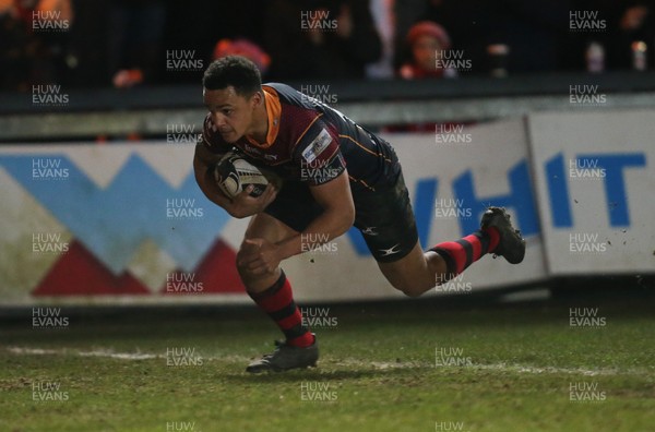 110216 - Newport Gwent Dragons v Connacht, Guinness PRO12 - Ashton Hewitt of Newport Gwent Dragons dives in to score try