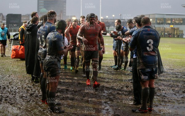 290117 - Newport Gwent Dragons v Newcastle Falcons - Anglo-Welsh Cup - Will Welch of Newcastle walks off the pitch at full time