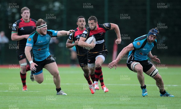 140815 - Newport Gwent Dragons v Nottingham - Pre Season Friendly - Jason Tovey of Newport Gwent Dragons  breaks through the Nottingham defence