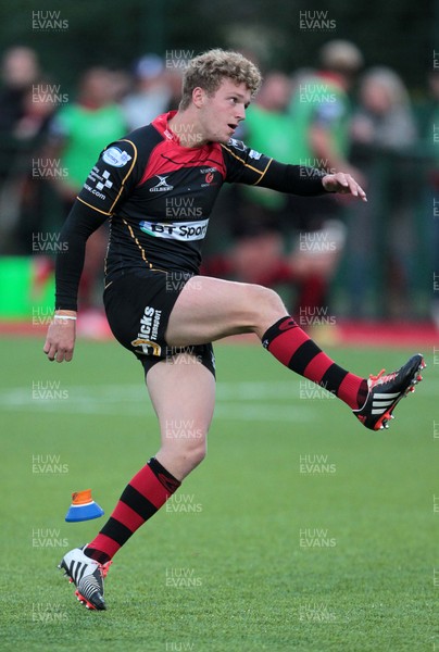 140815 - Newport Gwent Dragons v Nottingham - Pre Season Friendly - Angus O'Brien of Newport Gwent Dragons kicks