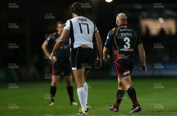 090916 - Newport Gwent Dragons v Zebre - Guinness PRO12 - Double yellow card for Guillermo Roan and Brok Harris of Newport Gwent Dragons