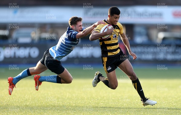 071216 - Wednesday College League Plate Final - Newport High School v Glantaf - Rio Dyer of Newport is tackled by Max Llewellyn of Glantaf by Chris Fairweather/Huw Evans Agency