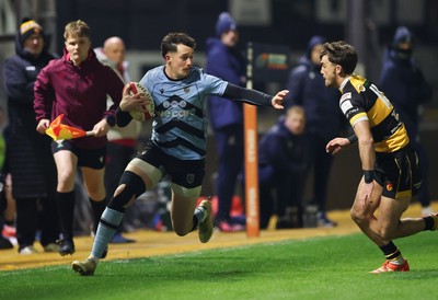 211125 - Newport RFC v Cardiff RFC, Super Rugbi Cymru - Joe Goodchild of Cardiff charges down the wing