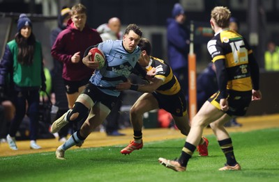 211125 - Newport RFC v Cardiff RFC, Super Rugbi Cymru - Joe Goodchild of Cardiff charges down the wing