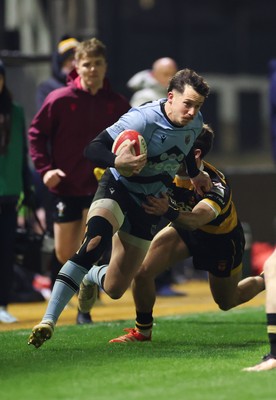 211125 - Newport RFC v Cardiff RFC, Super Rugbi Cymru - Joe Goodchild of Cardiff charges down the wing