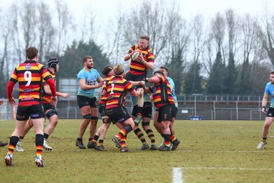 150225 - Newport RFC v Carmarthen Quins - Super Rygbi Cymru (SRC) - Ryan Bean of Carmarthen wins lineout ball