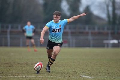 150225 - Newport RFC v Carmarthen Quins - Super Rygbi Cymru (SRC) - Jac Lloyd of Newport kicks a goal