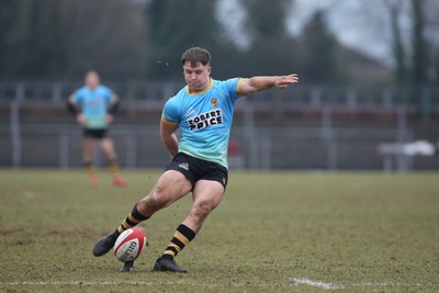 150225 - Newport RFC v Carmarthen Quins - Super Rygbi Cymru (SRC) - Jac Lloyd of Newport kicks a goal