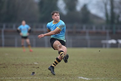 150225 - Newport RFC v Carmarthen Quins - Super Rygbi Cymru (SRC) - Jac Lloyd of Newport kicks a goal