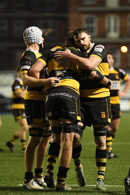 070326 - Newport RFC v Llandovery RFC - SRC Cup Final - Josh Skinner of Newport celebrates scoring a try with team mates
