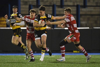 070326 - Newport RFC v Llandovery RFC - SRC Cup Final - Harri Ackerman of Newport is challenged by Joe Powell of Llandovery