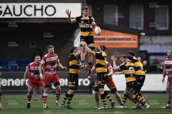070326 - Newport RFC v Llandovery RFC - SRC Cup Final - Callum Bradbury of Newport wins the line-out