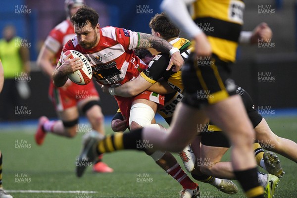 070326 - Newport RFC v Llandovery RFC - SRC Cup Final - Rhodri Jones of Llandovery is challenged by Harrison James of Newport