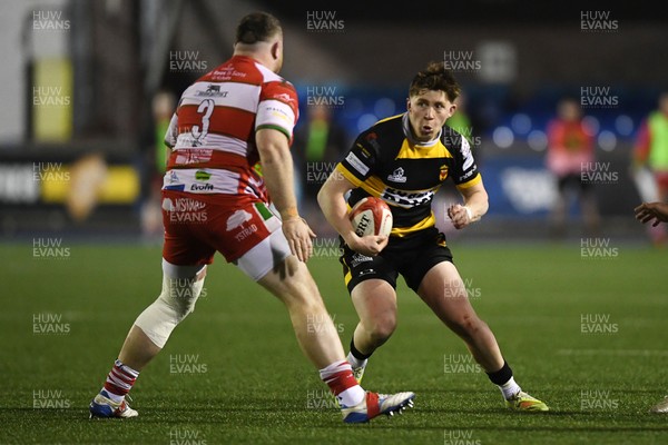 070326 - Newport RFC v Llandovery RFC - SRC Cup Final - Harry Fry of Newport is challenged by Berian Watkins of Llandovery