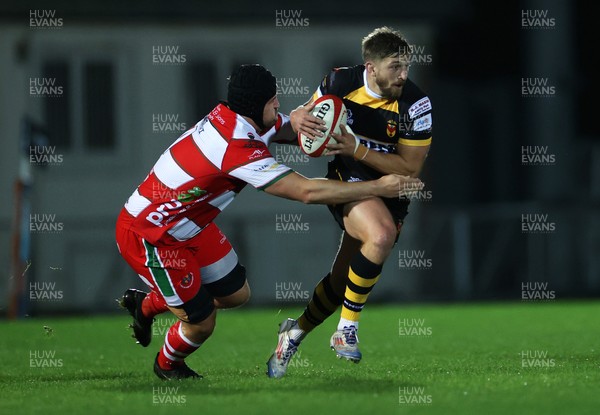 120925 - Newport RFC v Llandovery RFC - Super Rygbi Cymru SRC - Chay Foster-Smith of Newport is tackled by Chris Long of Llandovery 