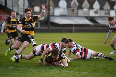 090426 - Newport RFC v Pontypool RFC - Super Rygbi Cymru - Joe Westwood of Newport dives over to score the first try of the game